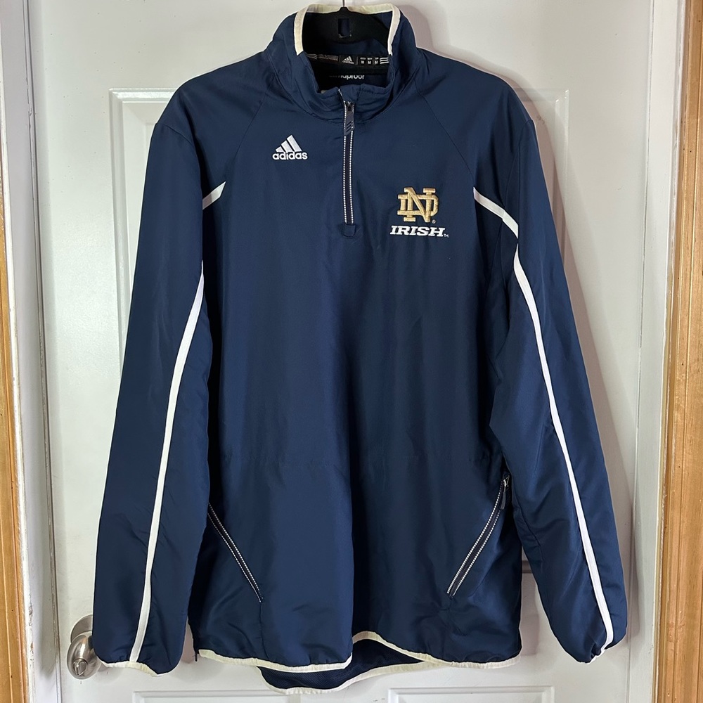 Notre Dame Jacket/Pullover Mens size M addidas Navy with white stripes 🍀🍀🍀
